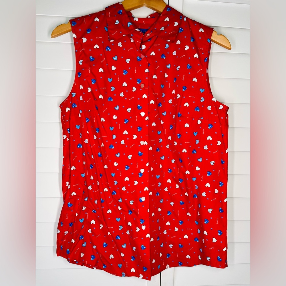 Love America Red Sleeveless Shirt Top S USA 🇺🇸